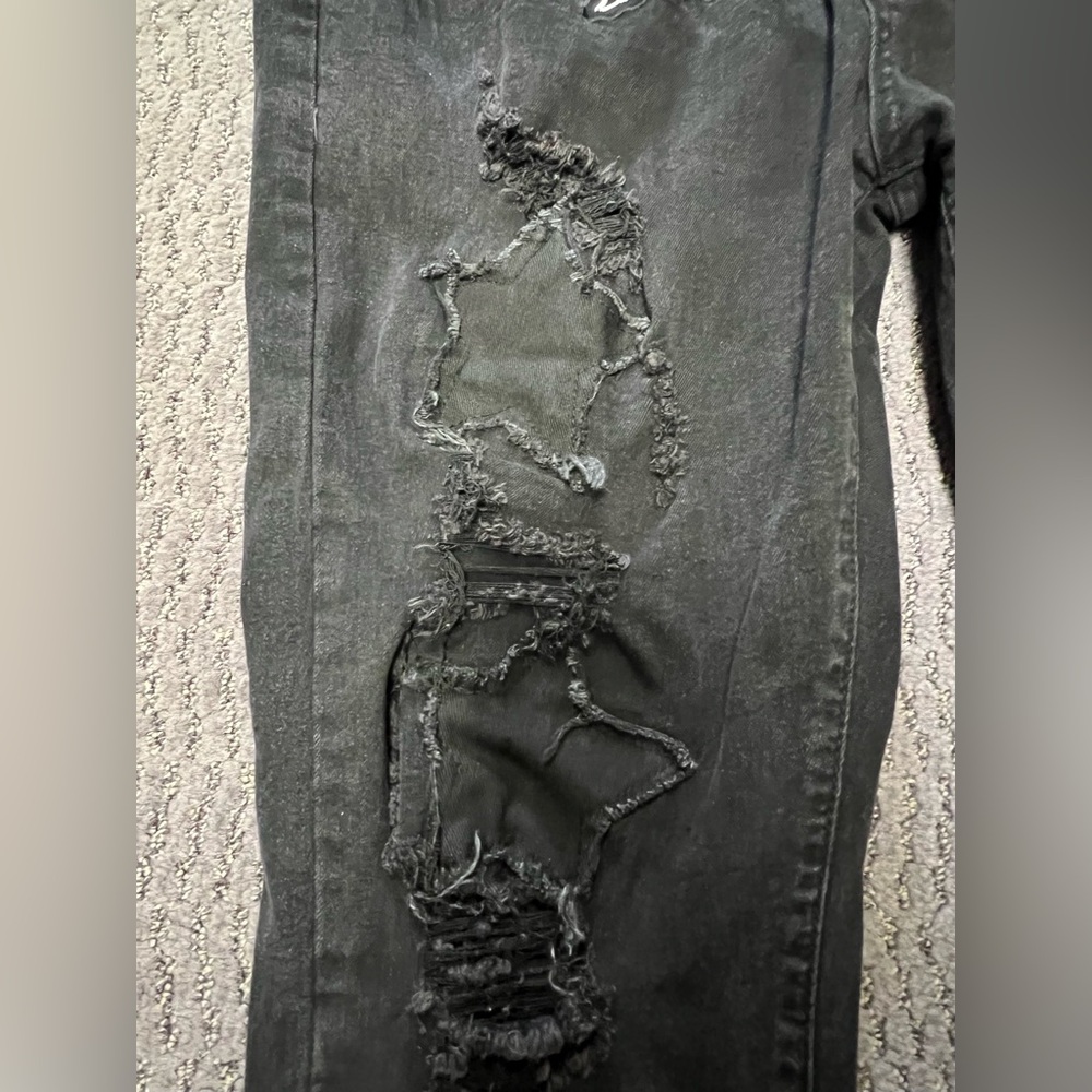 Black Rockstar Distressed Baggy Denim Men’s Jeans with Star Patches Size 40 - Picture 3 of 16